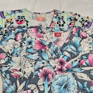 Dickies Women's Floral and Ava Therese Panda Print Medium Scrub Tops